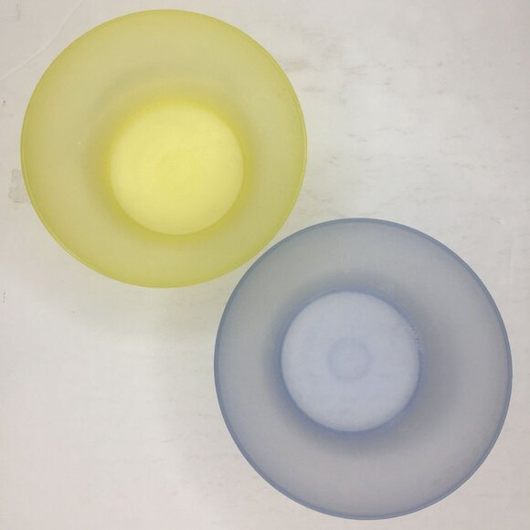 Vintage Servalier Tupperware Set 2 Cereal Bowl Blue Yellow Sunburst Lids Storage - Picture 7 of 16